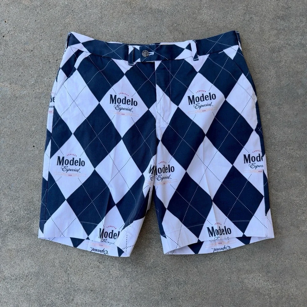 Loudmouth Modelo‎ Especial Argyle Men's Golf Heritage Shorts Size 36 Cerveza